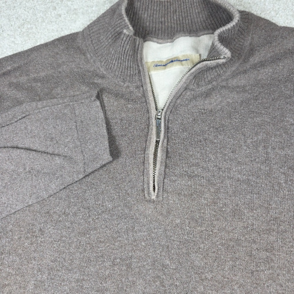Tommy Bahama Sweater Mens XL Heather Gray Quarter Zip Pullover Long Sleeve